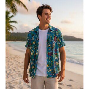 Vintage Styled By RJC Mens Hawaiian Shirt LARGE Ocean FISH